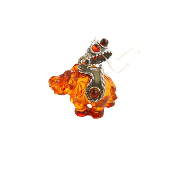 Baltic Amber Circus Elephant Pendant Necklace in 925 Sterling Silver - Picture 2 of 10